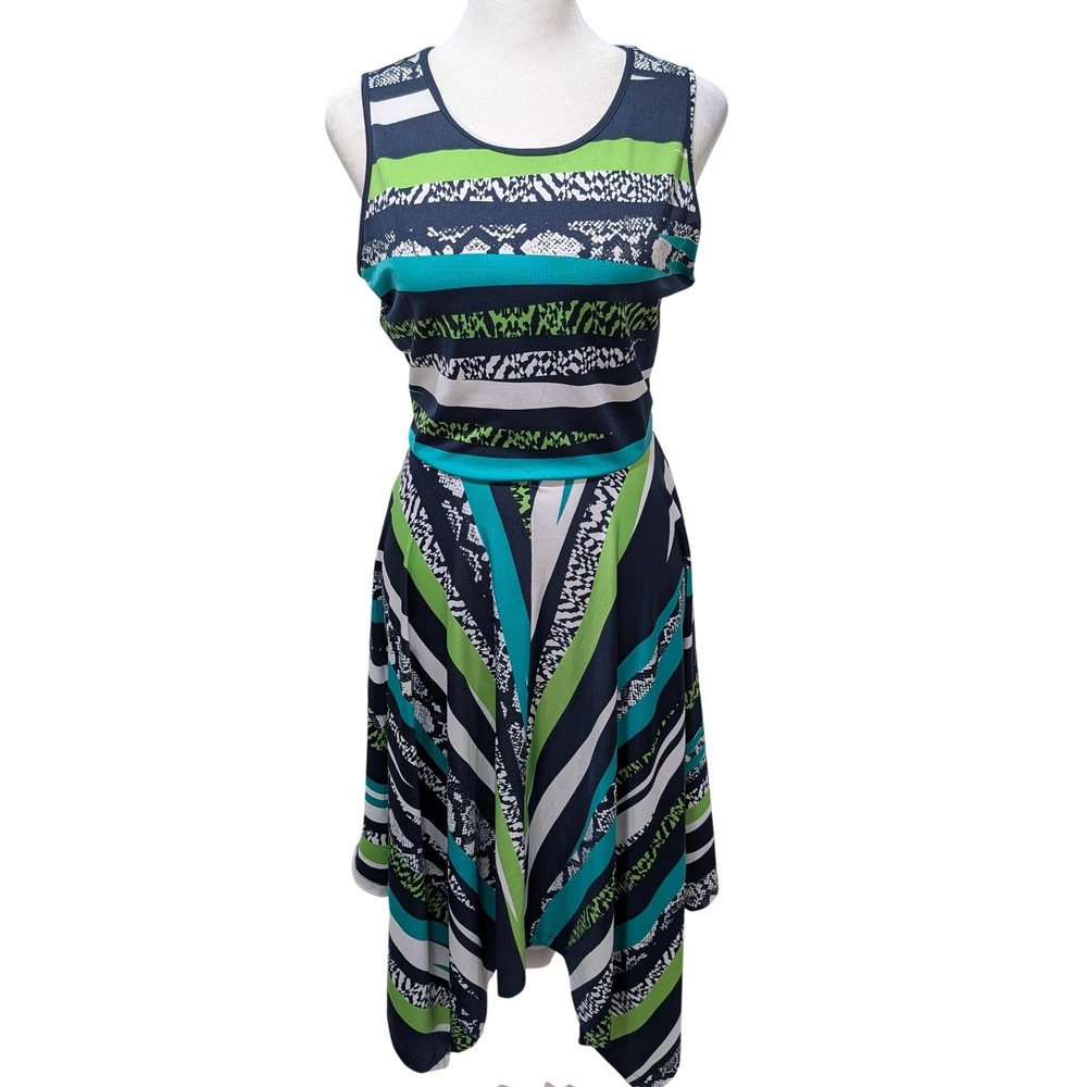 Blue Green Handkerchief Hem‎ Stretch Sleeveless Dress New York & Company  Small